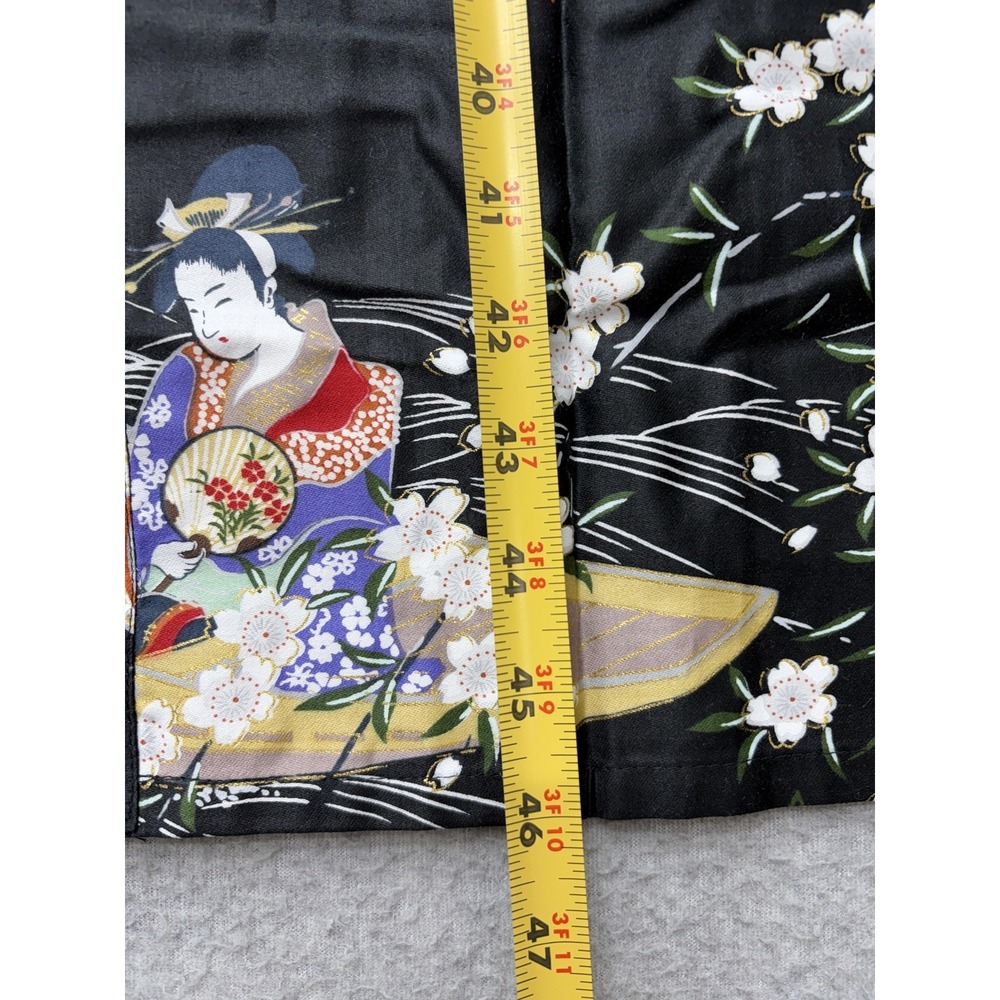 Oriental Bazaar Kimono Robe Womens XL Black Cotton Belted Floral Scenic Print - Picture 11 of 14